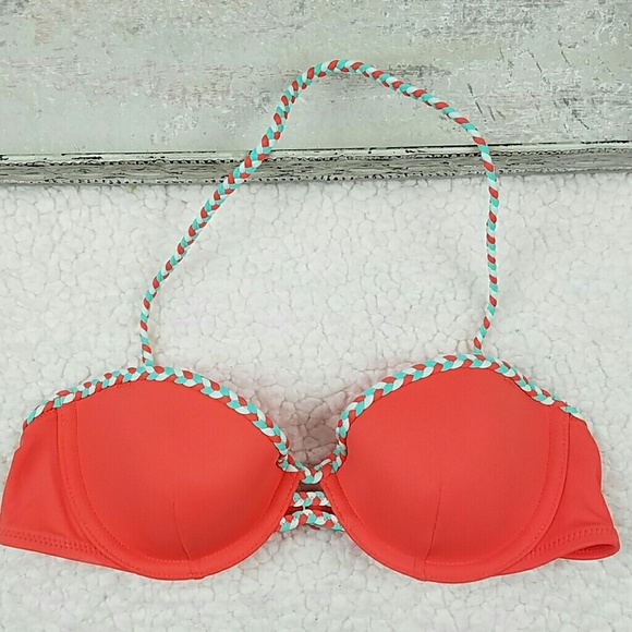 NWOT Victorias Secret coral push up bandeau top - Picture 1 of 4