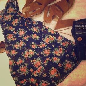 Sheer Floral Blouse in Navy