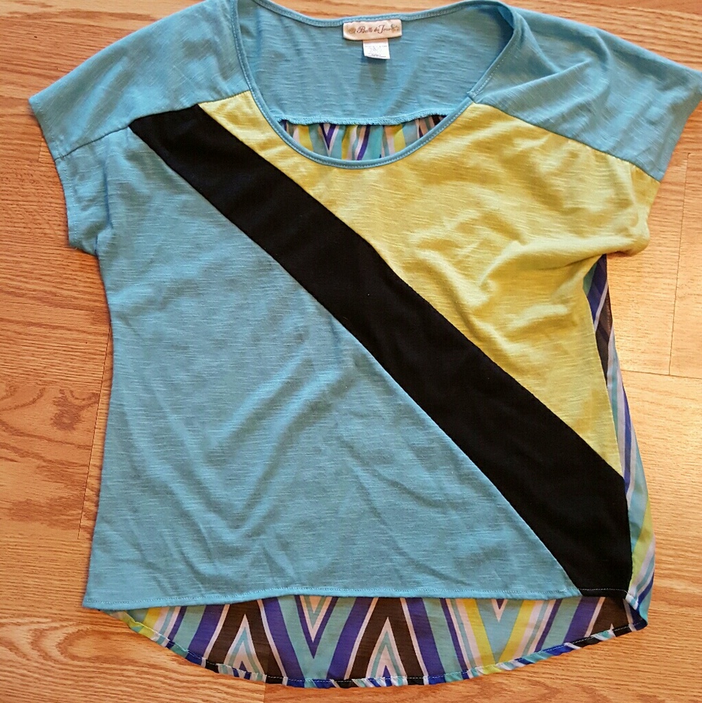 Belle de Jour Size Small Teal Multicolor Blouse.