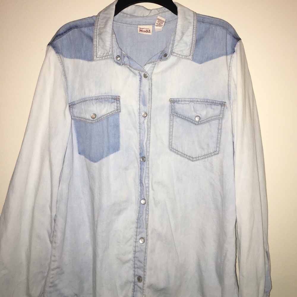 Light blue button down denim style chambray