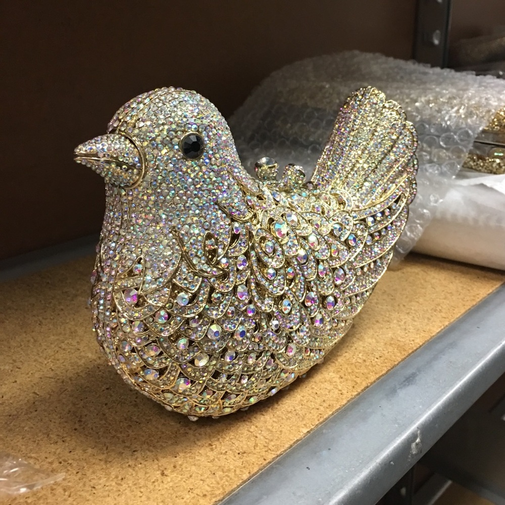 🐤Bird Evening Purse - Gold & AB Aurora Borealis - Picture 2 of 6