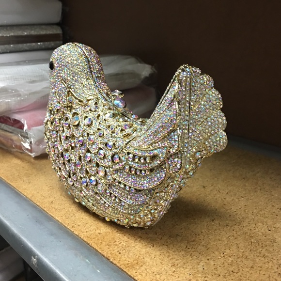 🐤Bird Evening Purse - Gold & AB Aurora Borealis - Picture 3 of 6