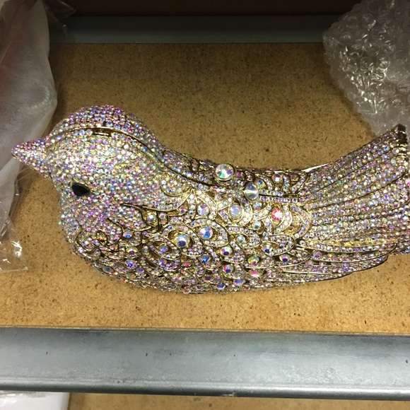 🐤Bird Evening Purse - Gold & AB Aurora Borealis - Picture 4 of 6