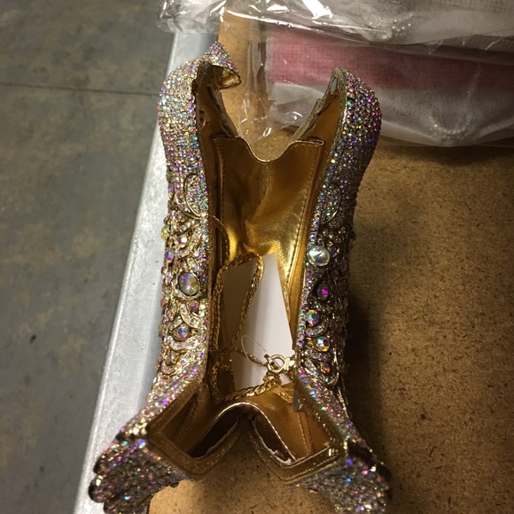 🐤Bird Evening Purse - Gold & AB Aurora Borealis - Picture 5 of 6