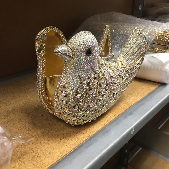 🐤Bird Evening Purse - Gold & AB Aurora Borealis - Picture 6 of 6