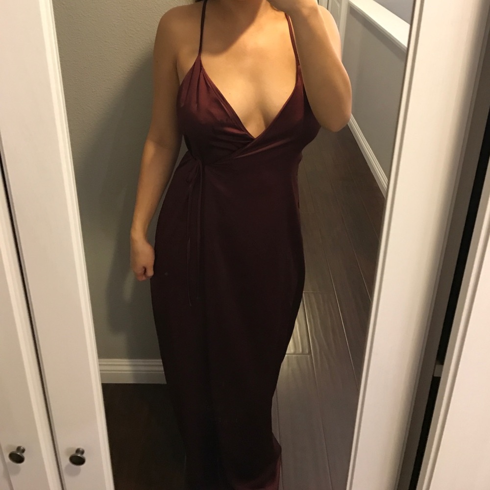 Burgundy tie maxi dress