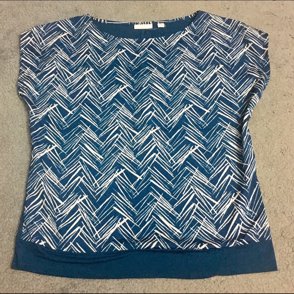 Blue & white mixed media top