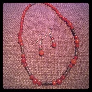 Carnelian and SS necklace and earrings. “16