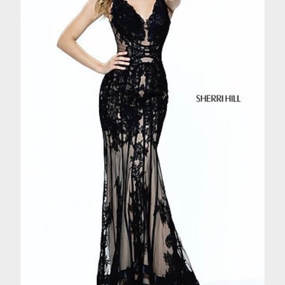 Sherri Hill Dresses & Skirts - Long Black Lace Prom Dress- Sherri Hill look-alike