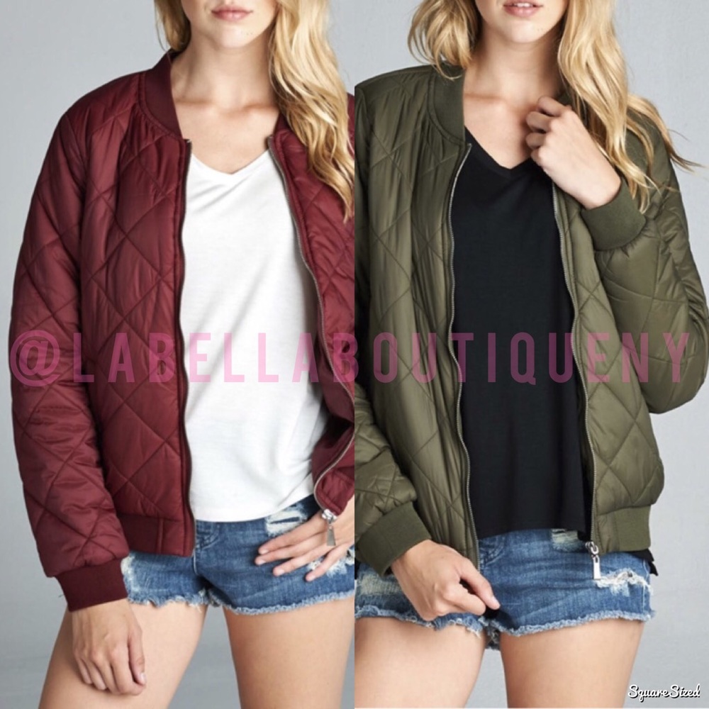 QUILTED BOMBER JACKET (BURGUNDY)