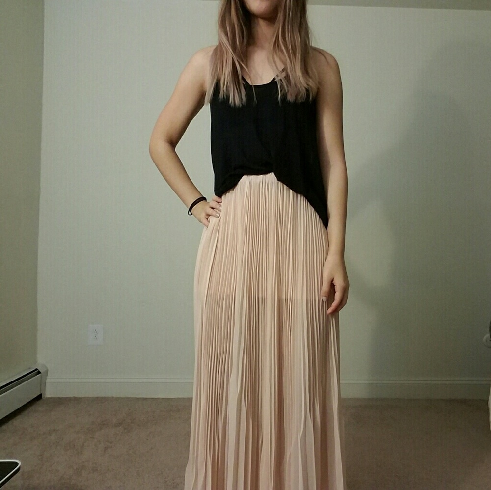Pleated blush chiffon maxi skirt