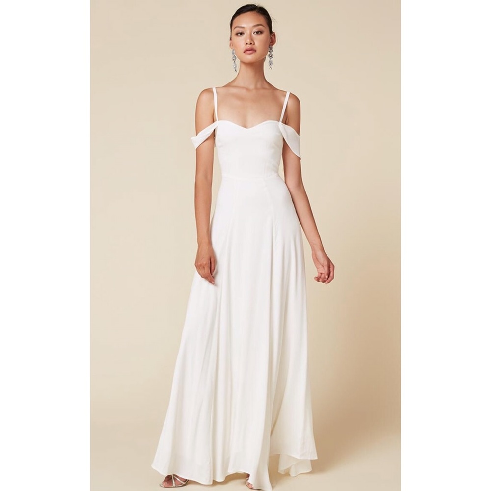 reformation poppy dress ivory Reformation Poppy Cold-Shoulder Crepe Maxi Dress In Blush - 75% Off