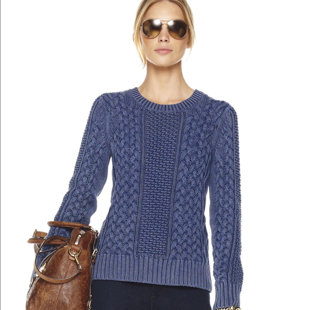 Michael Kors Blue Cable Knit Fisherman Sweater