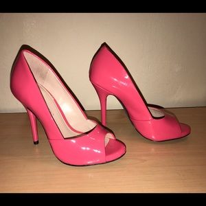 BCBG NEON PINK PEEPTOE PUMPS