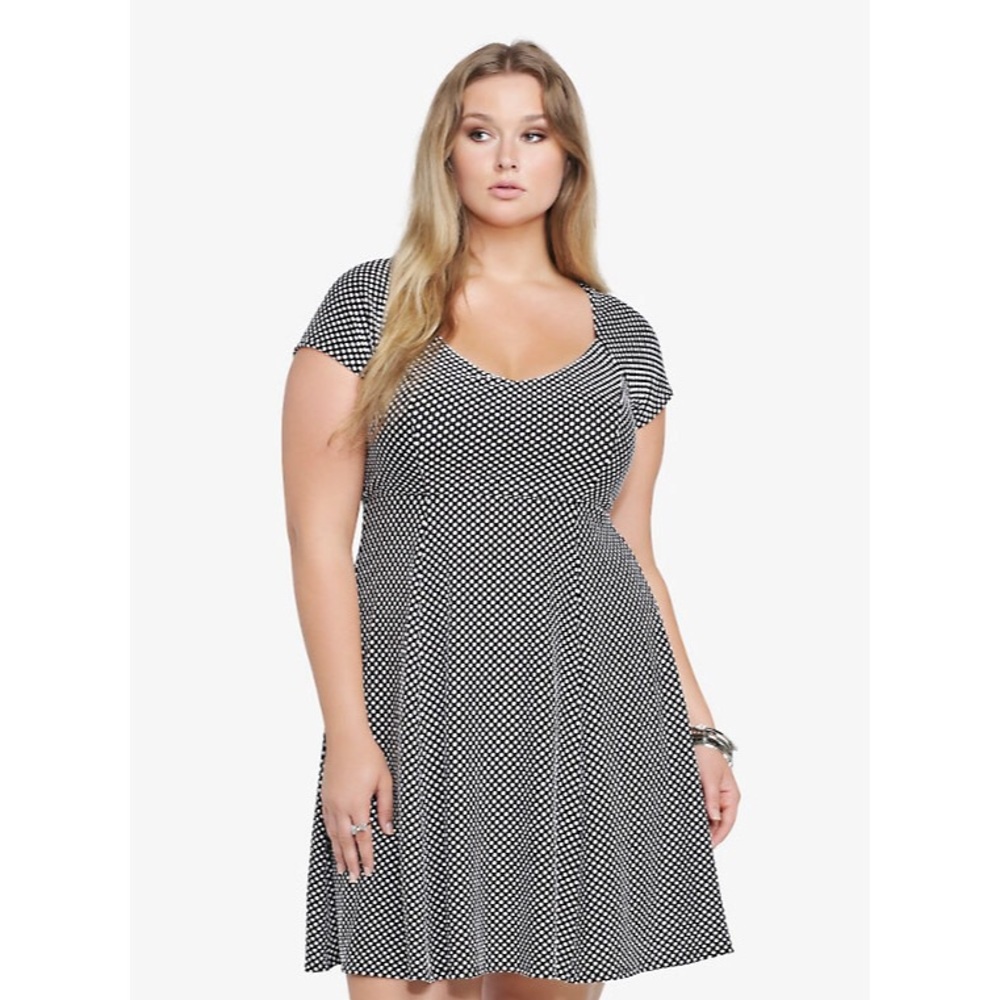 Torrid Black and White Spotted Knit Skater Dress