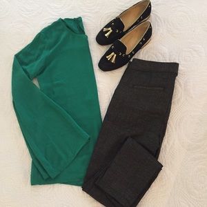 Emerald green chiffon open-back long-sleeve top