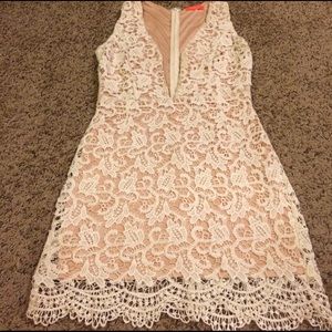Beige and White Lace Dress