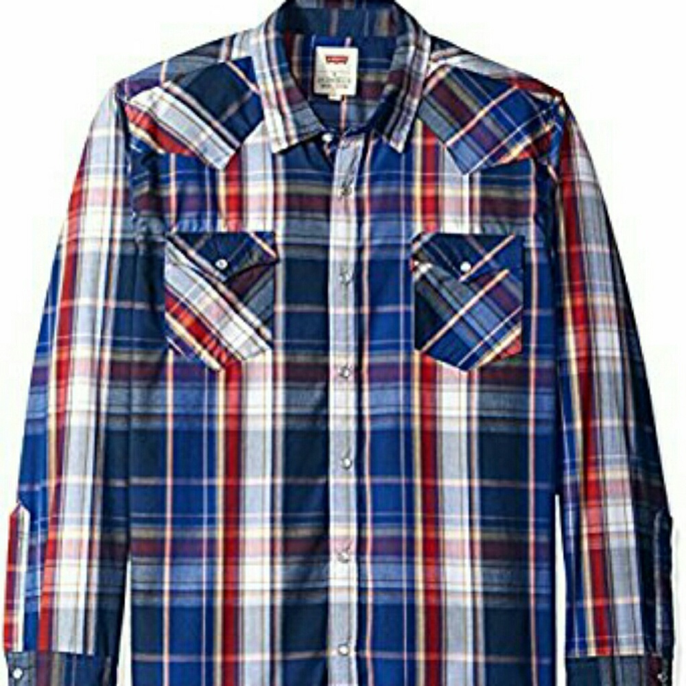Levi's Men's Raft Western Woven Blue Plaid Shirt