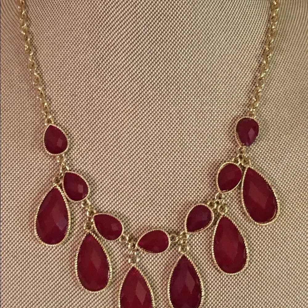 Zad Goldtone Necklace with Red Faceted Stones