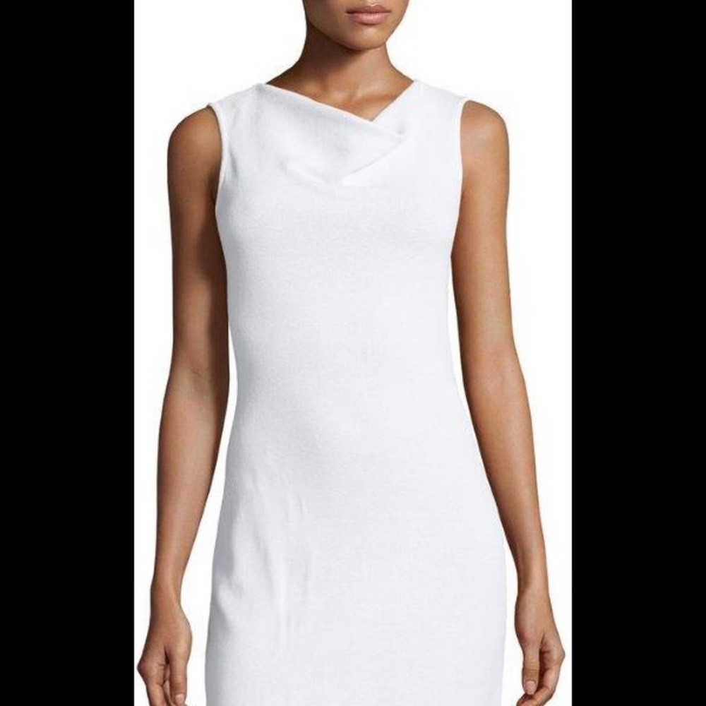 St. John White Cowl-Neck Knit Dress