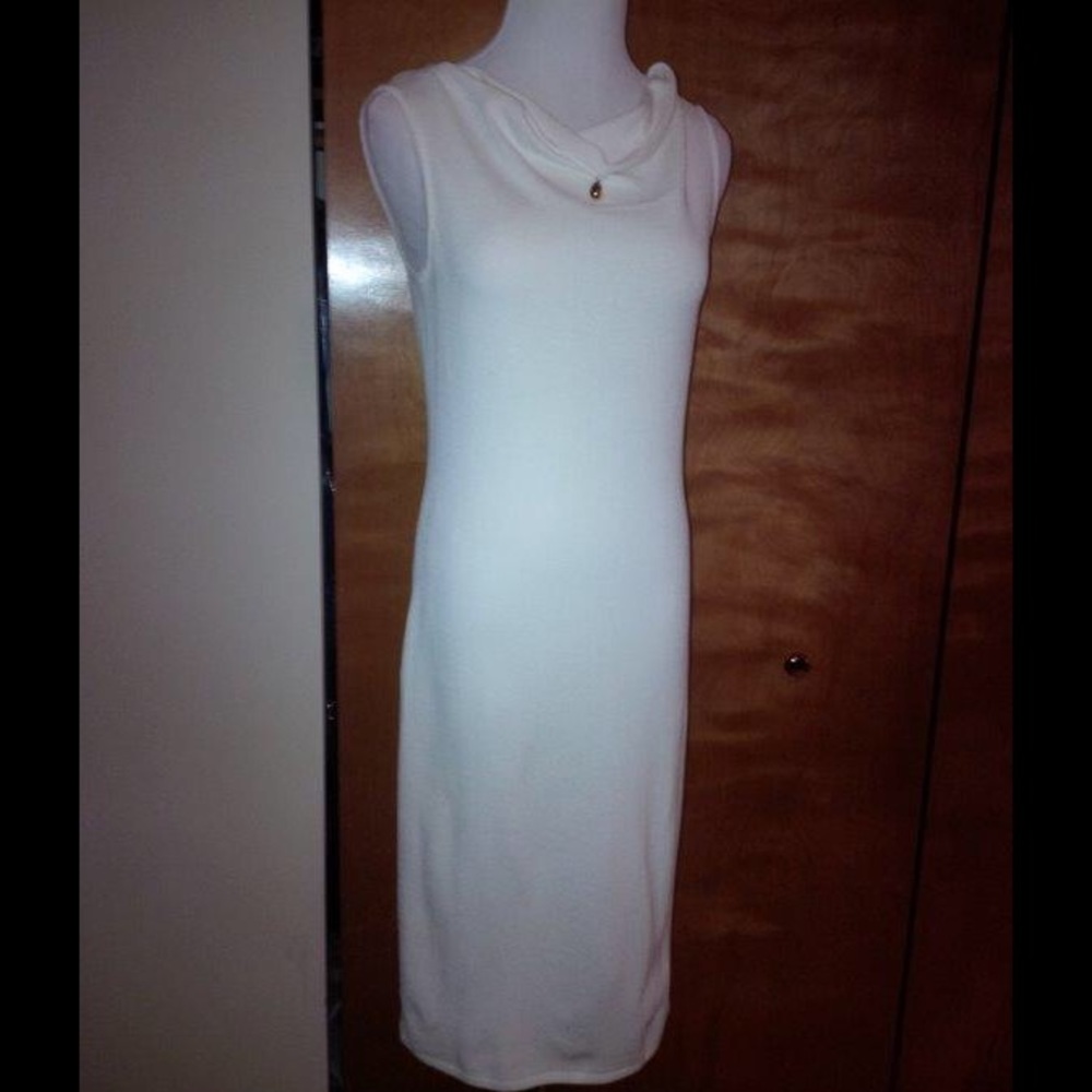 St. John White Cowl-Neck Knit Dress - Picture 2 of 3