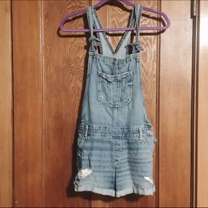 Denim overall romper shorts