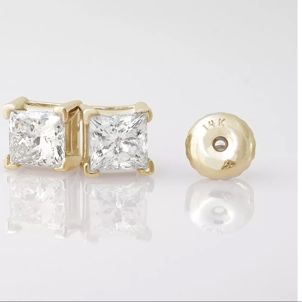 SALE⭐️4.0CT Simulated Diamond 14K YG Princess Stud