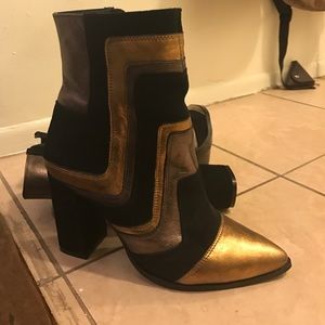 Nasty Gal Suede Gold and Black Boots
