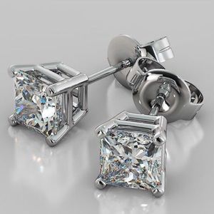 LAST PAIR💎4.0Ct Princess 14K White Gold Stud