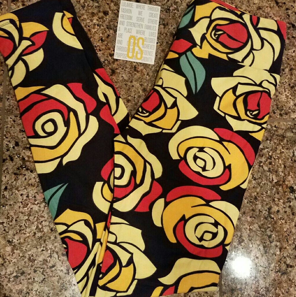 NWT LuLaRoe OS Leggings Unicorn Disney Roses Black