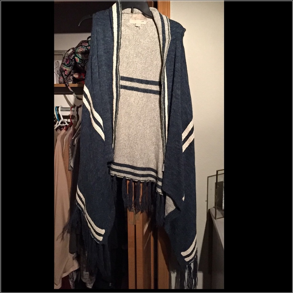 Boho Navy & Cream Fringe Vest