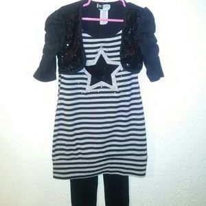 Girls Sequined Knit Dress With Black Leggings