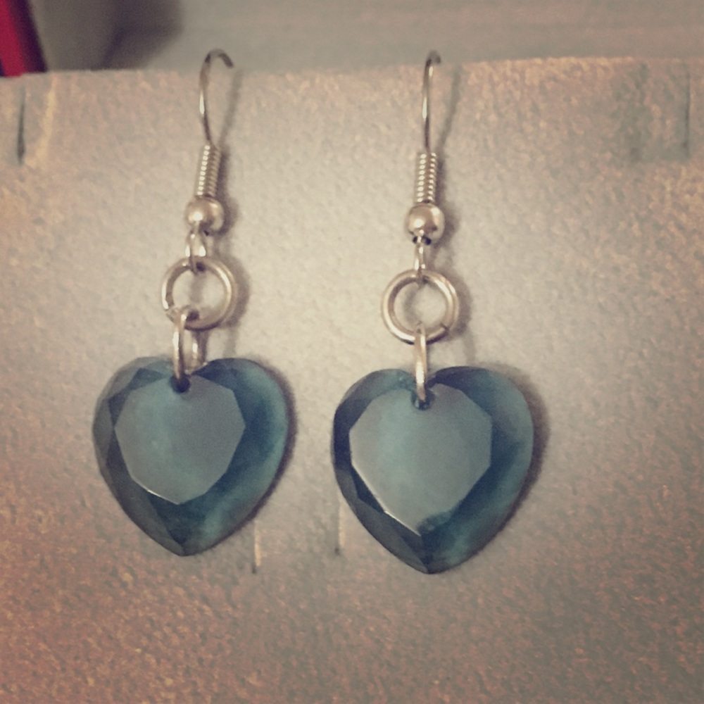 Beautiful blue acrylic glass heart earrings