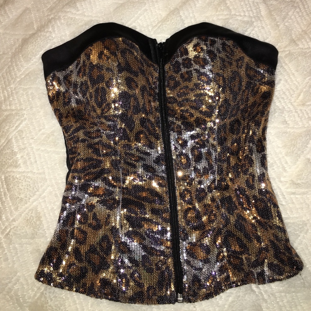 Sequin leapord zip up bustier