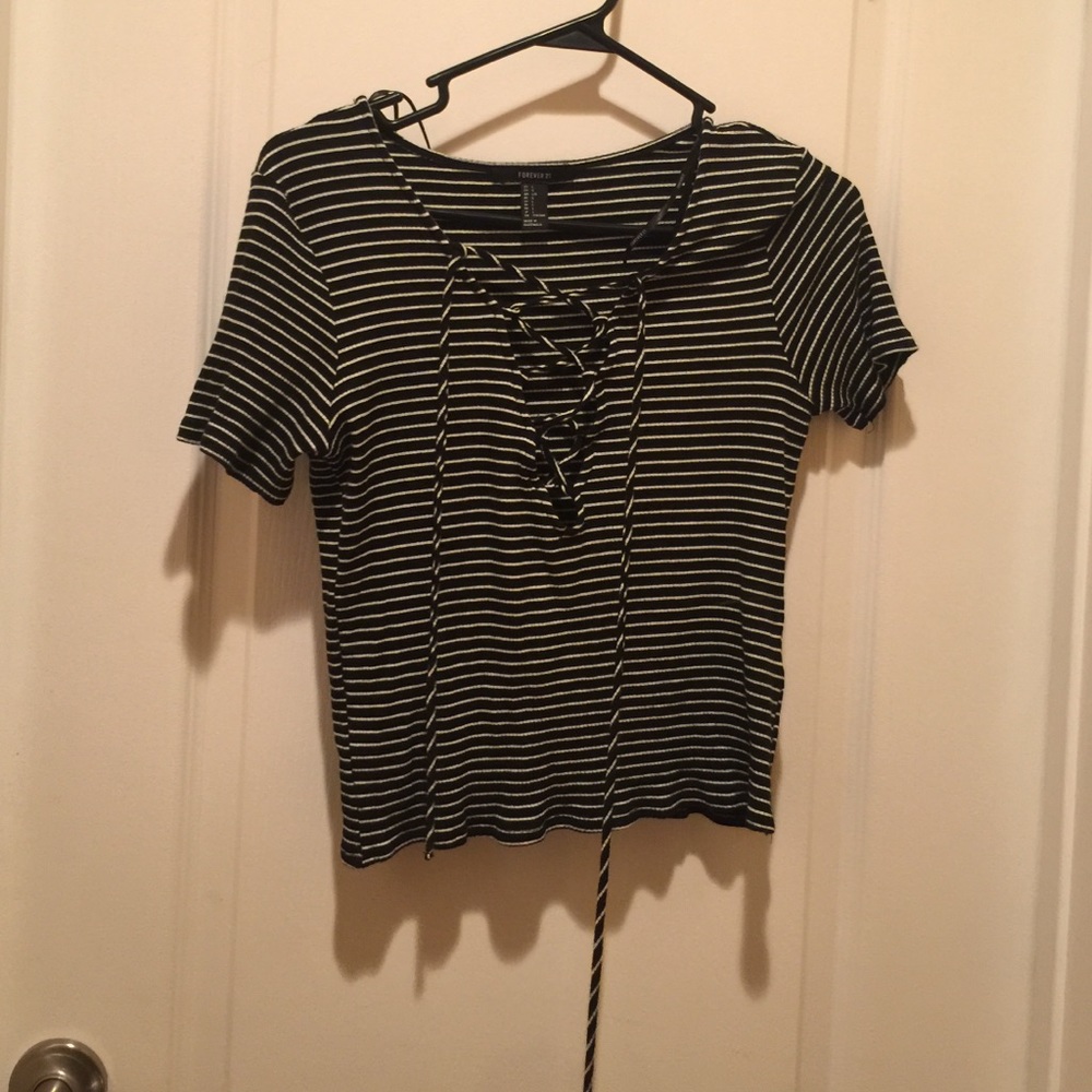 Stripped laced up crop top