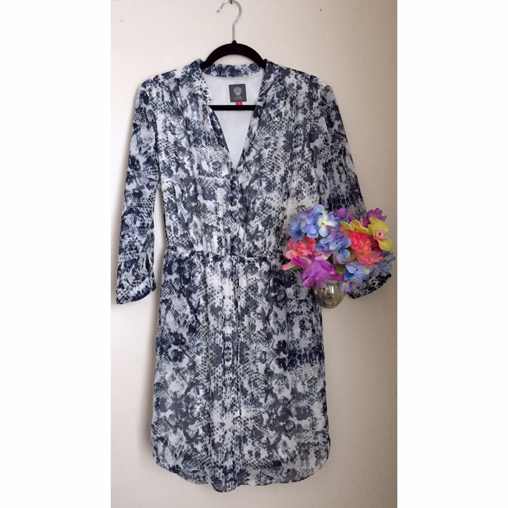 Vince Camuto Blue Snakeskin Print Chiffon Sundress