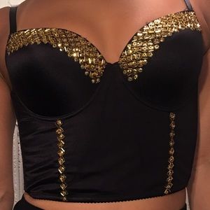 Satin Crop Top w Gold Sequined Decorative Lining