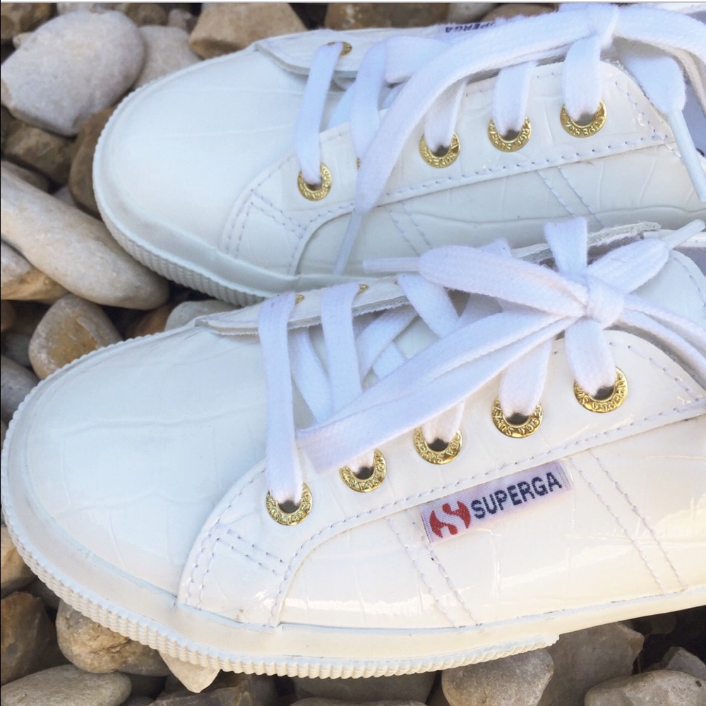 Superga white patent leather shoes