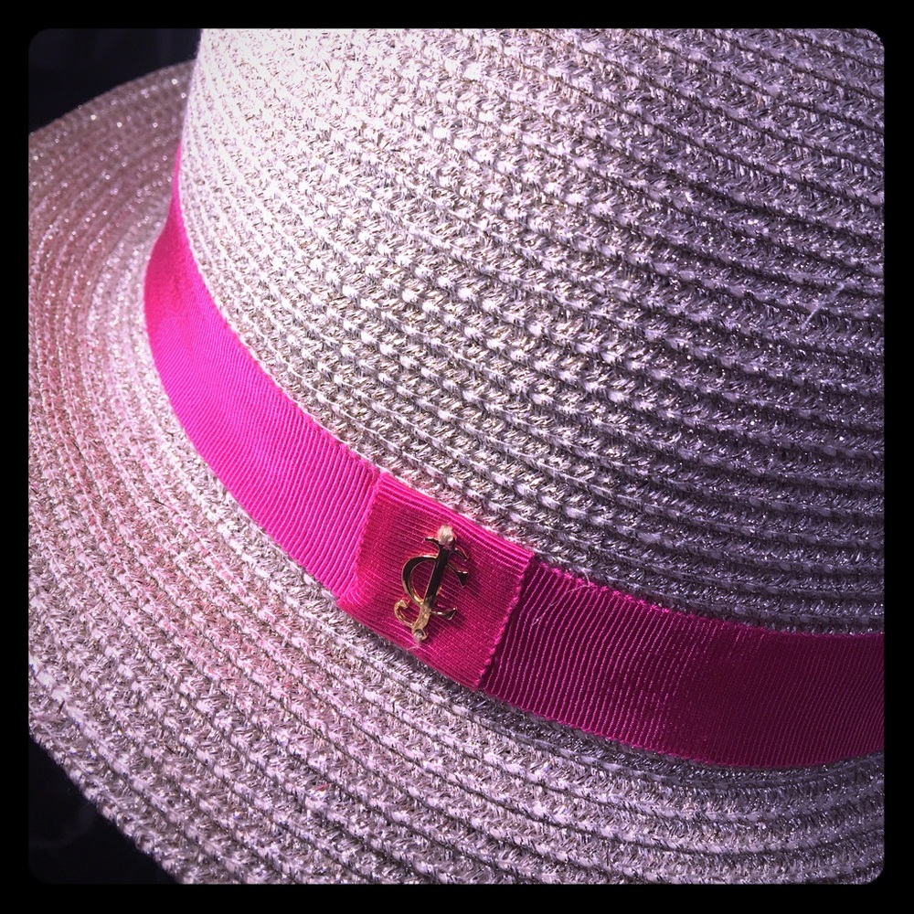 Juicy Couture Tan Gold Fedora with Hot Pink Ribbon
