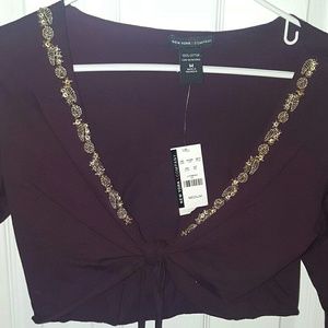 Cropped Embellished Middle Knot Top