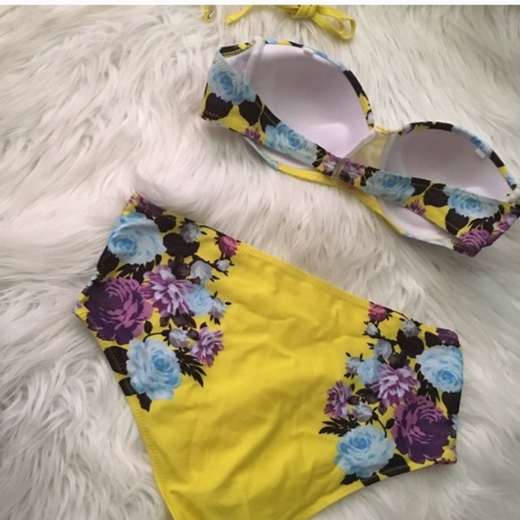 New Women's Sexy Yellow Floral Swimsuit Swimwear - Picture 3 of 3