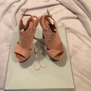 Jessica Simpson tan suede platforms