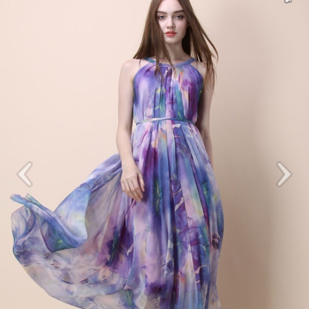 Lavender watercolor maxi dress