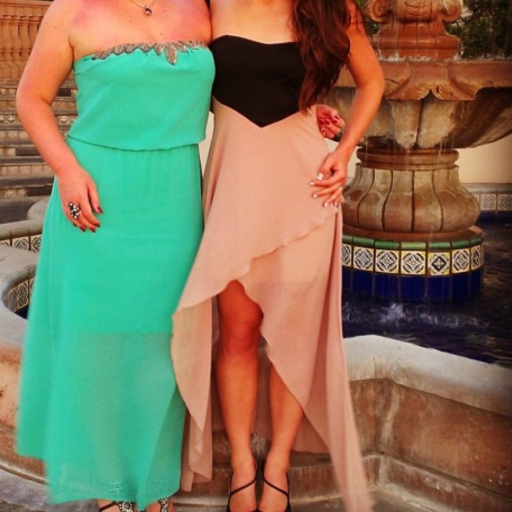 Strapless Black and Tan dress formal