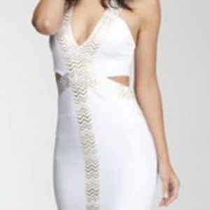 BEBE white/gold cut out dress