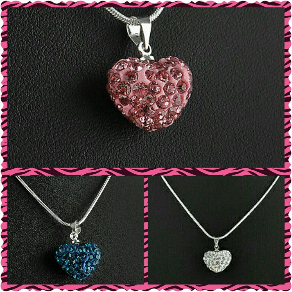 NIP Ceramic Crystal Heart Pendant Silver Necklace