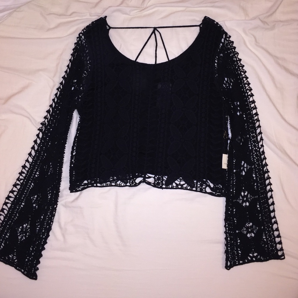 Black lace boho long sleeve top