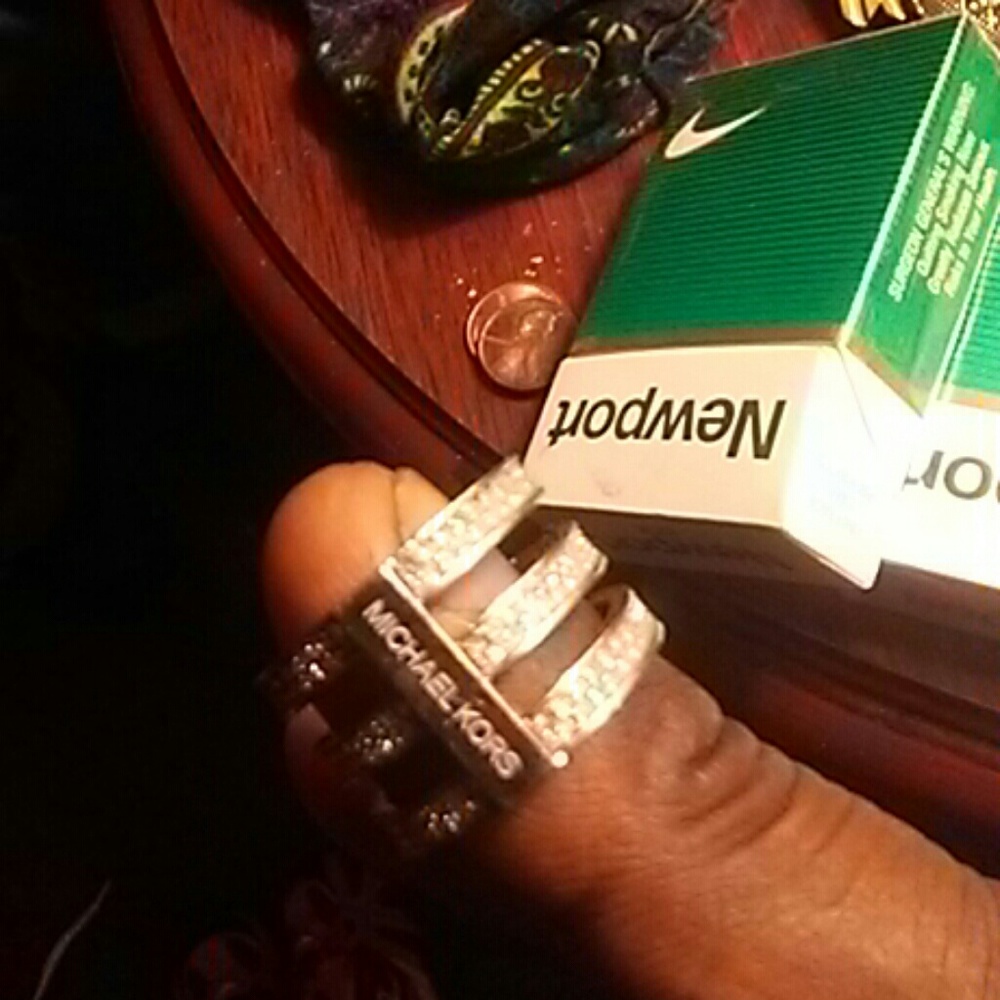 MICHAEL KORS Silver Jeweled Pave Barrel Ring