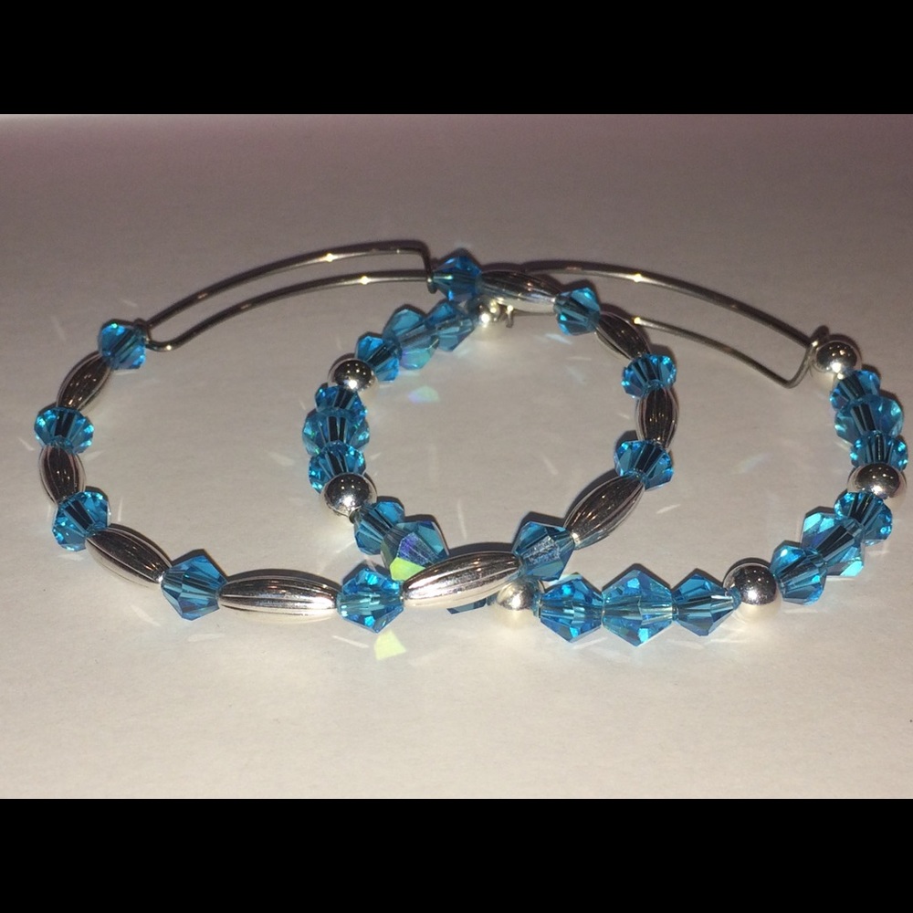 HANDMADE Blue Crystal Expandable Bangle Bracelet