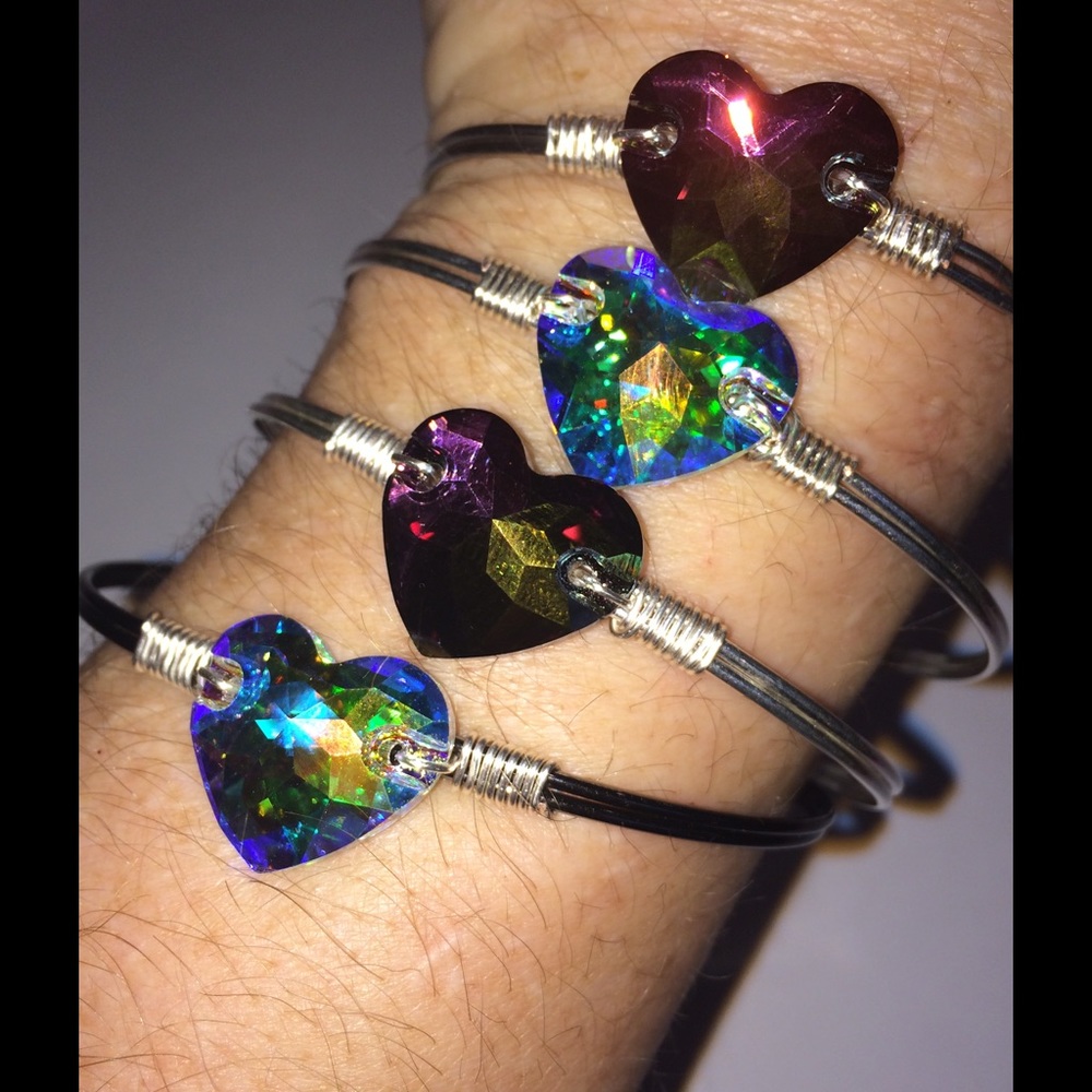 Sparkling Wire Heart Crystal Bangle Bracelets